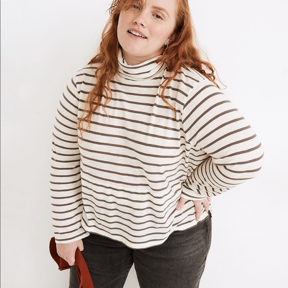 MADEWELL / Whisper Cotton Turtleneck in Esme Stripe, 2X